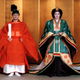 Crown Prince Naruhito and bride Masako in formal ancient ritual robes at their wedding in 1993.